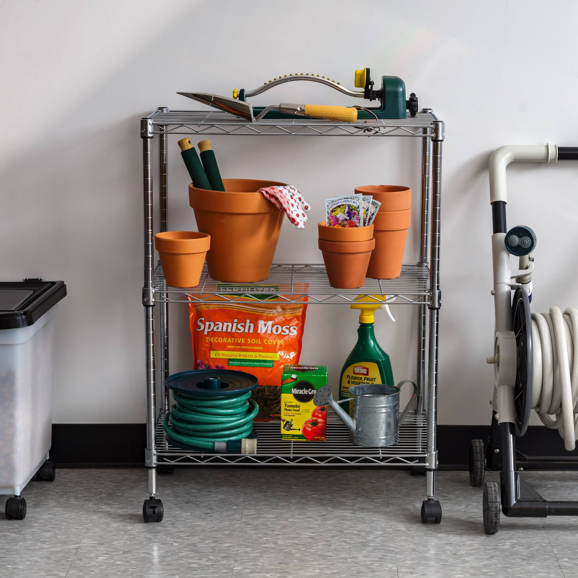 Iris® 32" Silver 3-Tier Rolling Wire Rack Shelf
